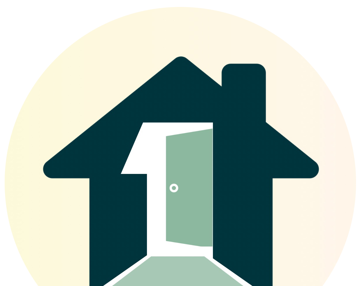 house logomark in grren and cream
