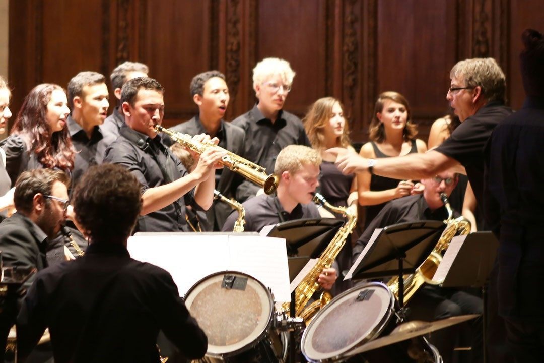 Soprano saxophone solo with jazz band and choir