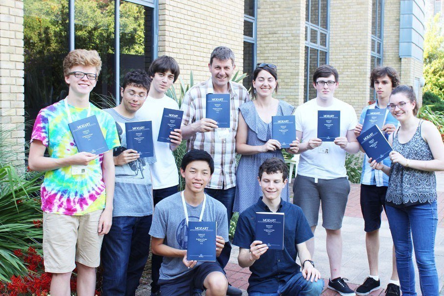 Conducting students show off their Bärenreiter study scores with Tim Redmond on the Ingenium Academy Conducting programme