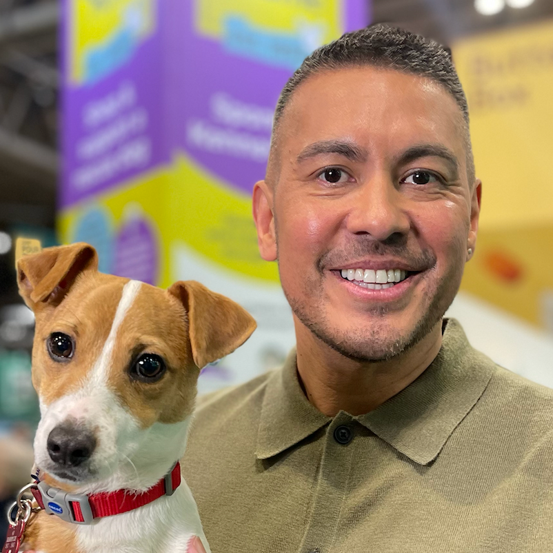 Veterinary expert and broadcaster Dr Paul Manktelow and friend at Crufts