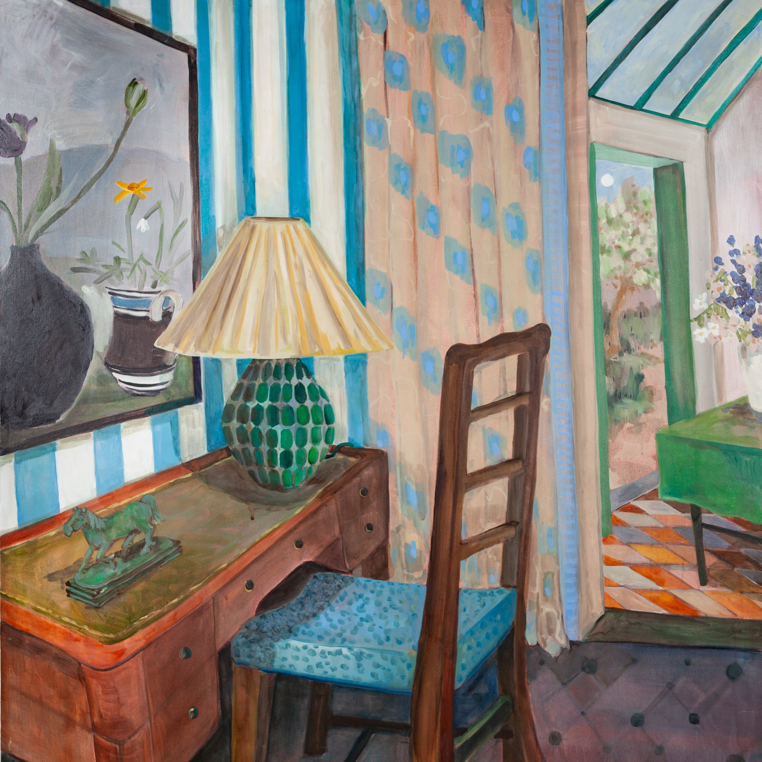 Blue Striped Interior with Winifred Nicholson & Delphiniums