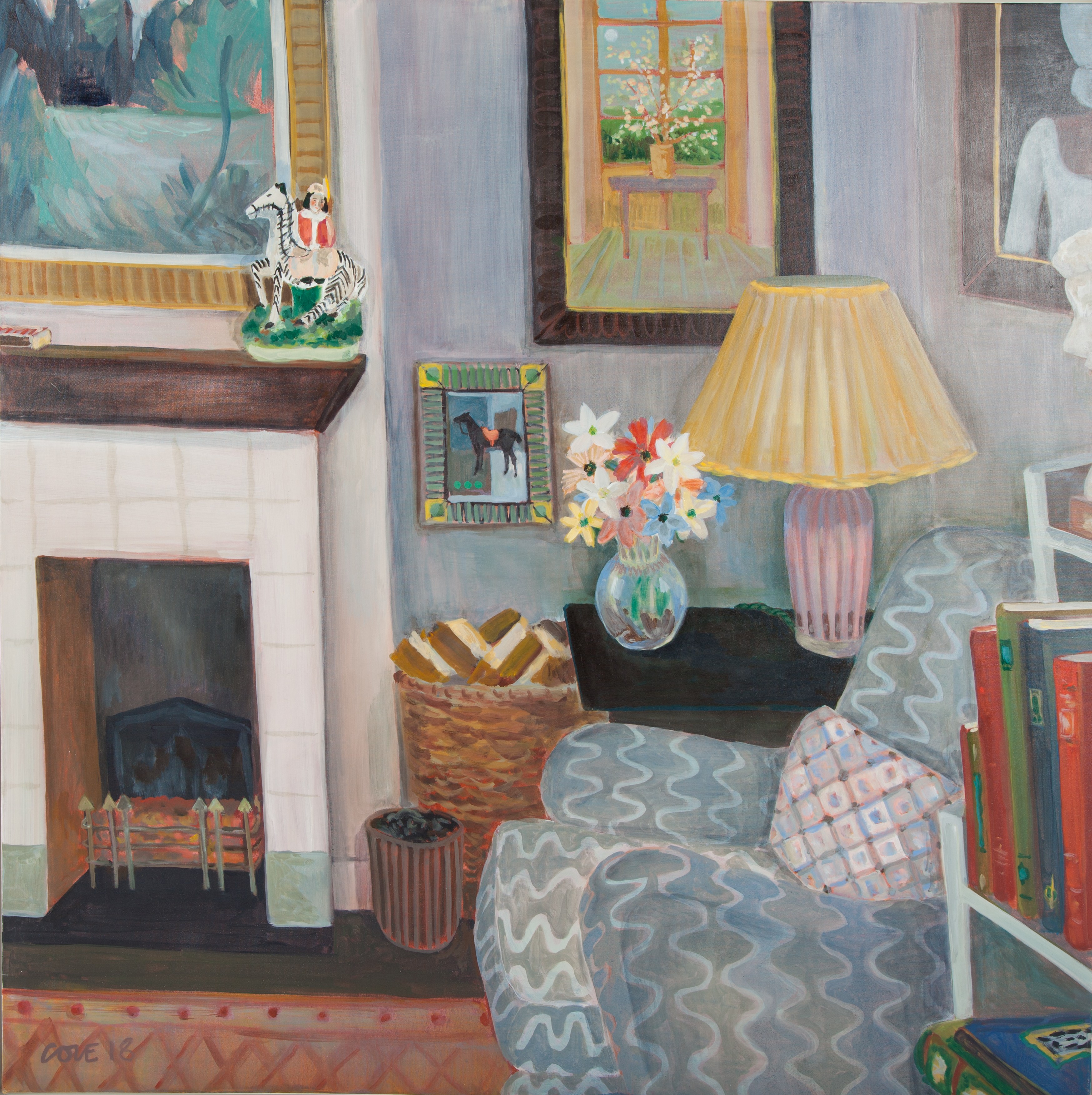 Interior with Blue Armchair & Staffordshire Horse & Rider