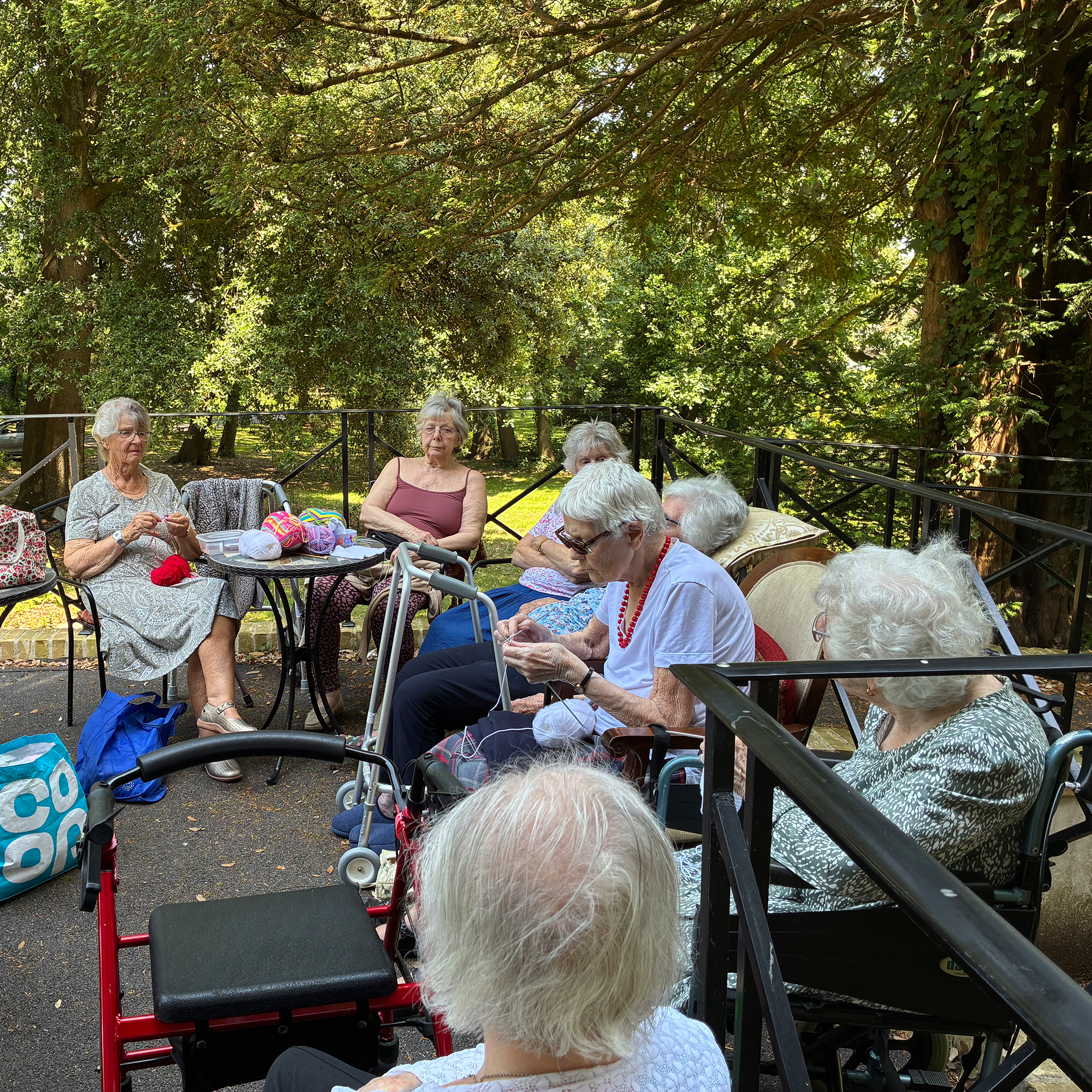 Blackbrook House's knitting club find some shade