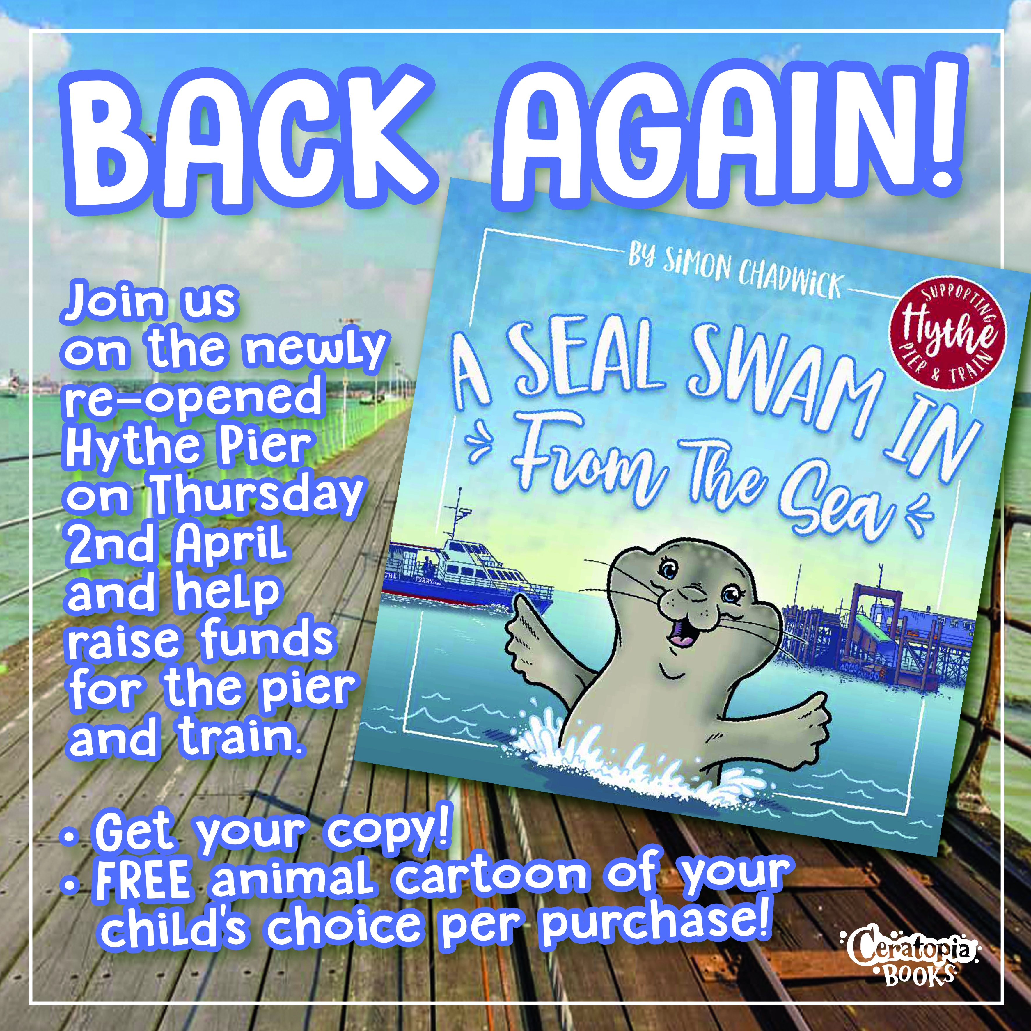 Promo image for book signing on Hythe Pier