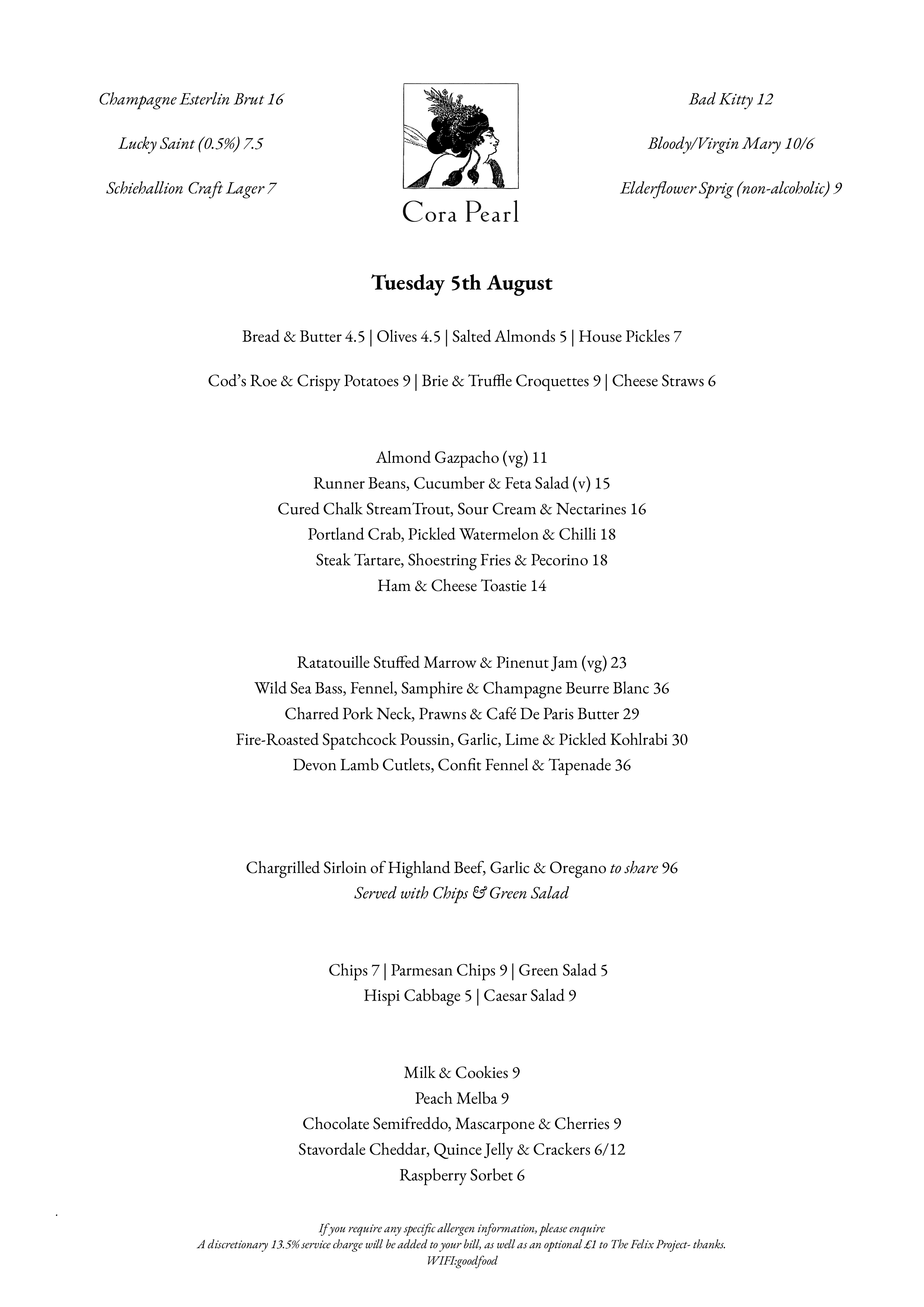 Lunch and dinner menu